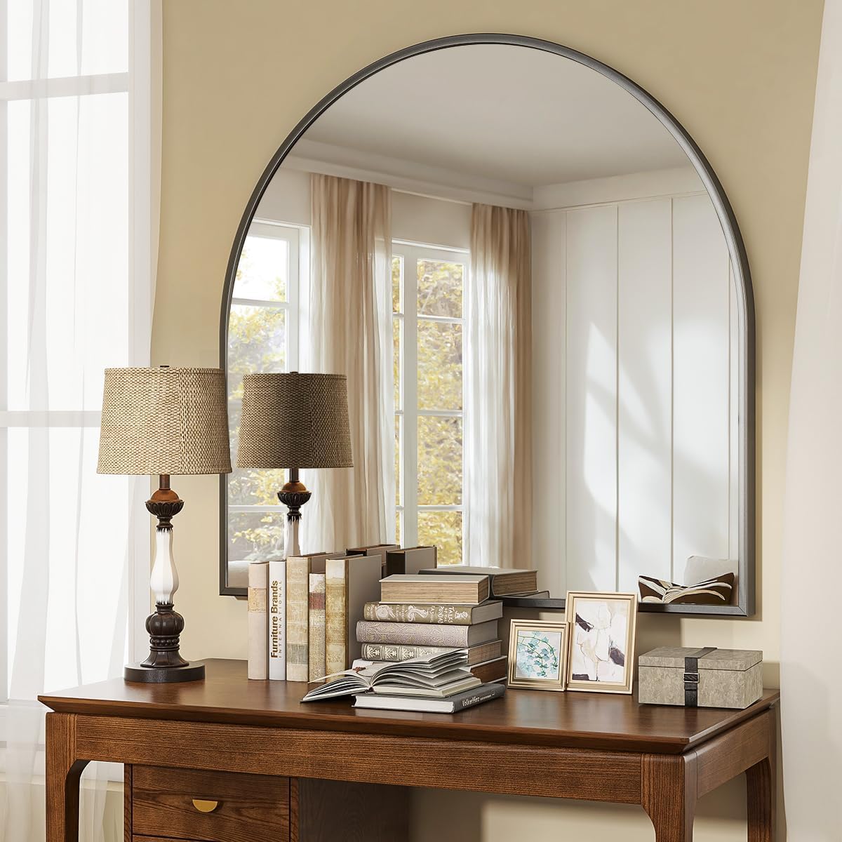 VooBang Arched Wall Mirror, 30 x 38 inch Arch Bathroom Mirror, Wall Mounted Vanity Mirror with Arch Metal Frame, Modern Bathroom Vanity Mirror for Bedroom, Living Room, Hanging or Leaning, Black - Homesidy.com
