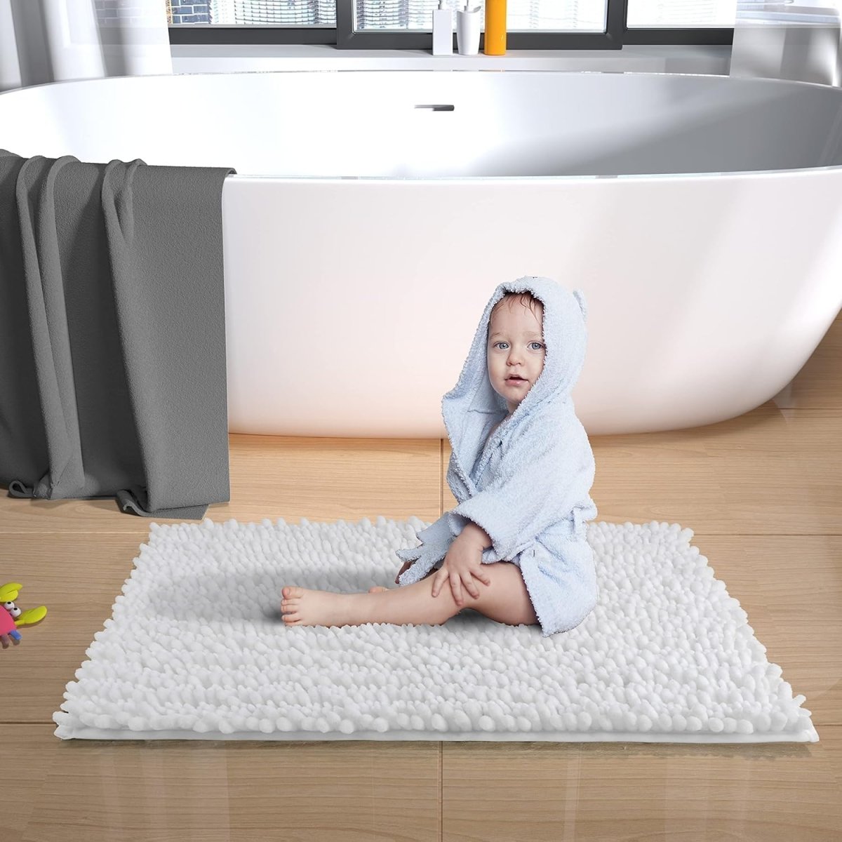 Yimobra Bathroom Rugs Non Slip Washable - Ultra Soft Absorbent Chenille Bath Mat, Quick Dry Shaggy Floor Carpet for Tub Shower, Gray Home Decor Accessories, 24x17 Inch - Homesidy.com