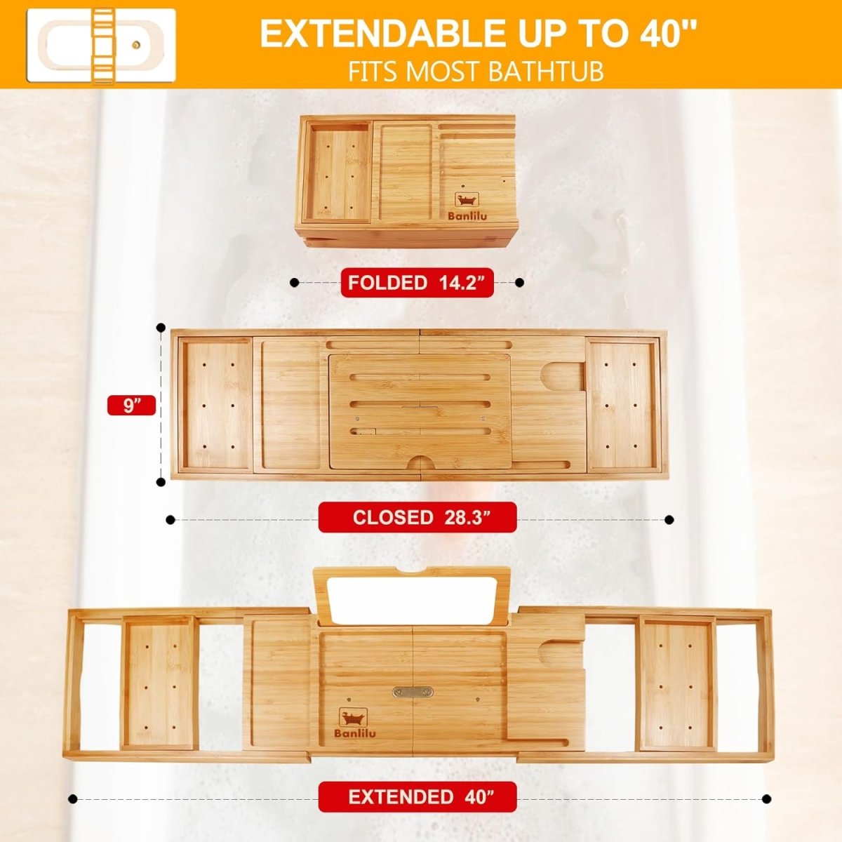 Premium Bamboo Bathtub Tray Caddy - Bath Tub Tray Table for Bathtub - Bath Caddy Tray for Bathtub, Expandable Size, Fits Most Bath Tubs - Homesidy.com