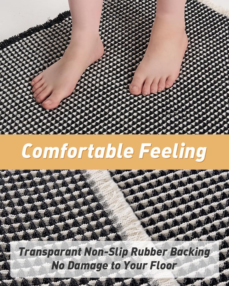 AMOAMI Upgraded Waffle Bath Mat, Super Absorbent Non Slip Bath Mats for Bathroom Floor, Machine Washable Bathroom Rugs with Tassels, Rubber Backed Bathroom Mats, Ultra Soft, 18&34; x 30&34;, Brown - Homesidy.com