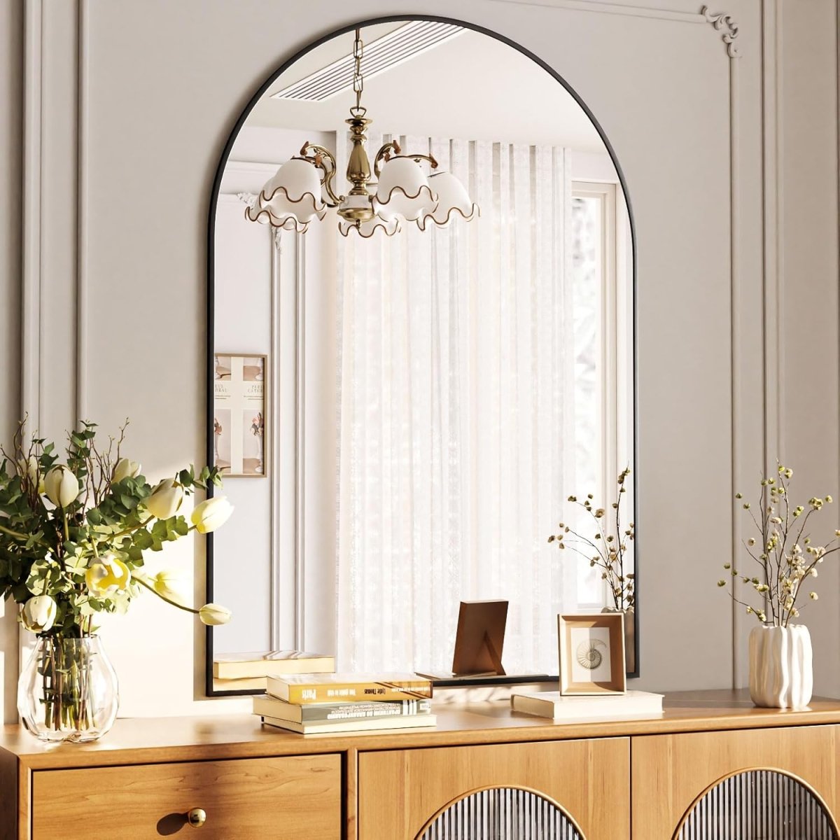VooBang Arched Wall Mirror, 30 x 38 inch Arch Bathroom Mirror, Wall Mounted Vanity Mirror with Arch Metal Frame, Modern Bathroom Vanity Mirror for Bedroom, Living Room, Hanging or Leaning, Black - Homesidy.com