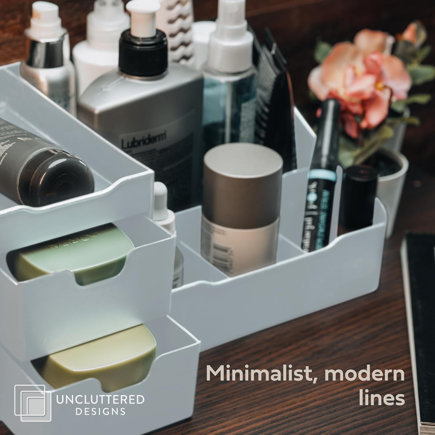 Uncluttered Designs Large Black Vanity Organizer - Countertop Mens Organizer With Drawers for Cologne, Deodorant, Beard, Shaving Lotion, Perfume &amp; Skincare - Perfect for Bathroom &amp; Bedroom Storage - Homesidy.com