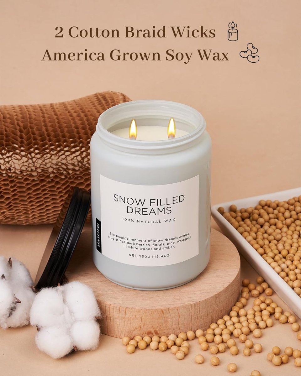 M&amp;SENSE Ode to Winter Soy Candles Strong Scented, 2 Wick Jar Candle 19.4oz 110 Hour Long Lasting, Lavender Sandalwood Organic Natural Aromatherapy Candle Gifts Bedroom Bathroom Home Decor - Homesidy.com