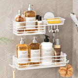 LEVERLOC Shower Caddy Suction Cup, 2 Pack Shower Shelves for Inside Shower with Hooks &amp; Soap Holder, NO - Drilling Bathroom Shower Organizer, Rustproof Meatl Shower Holder Storage, Black - Homesidy.com