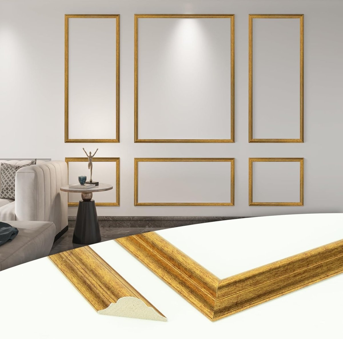 Art3d Pre - Cut Wall Molding Set of 6 pcs, Ready - to - Assemble Wainscoting Panels for Interior Wall Décor Living Room Bedroom Accent Wall - Installed with Glue, 3 Top 3 Bottom - Homesidy.com