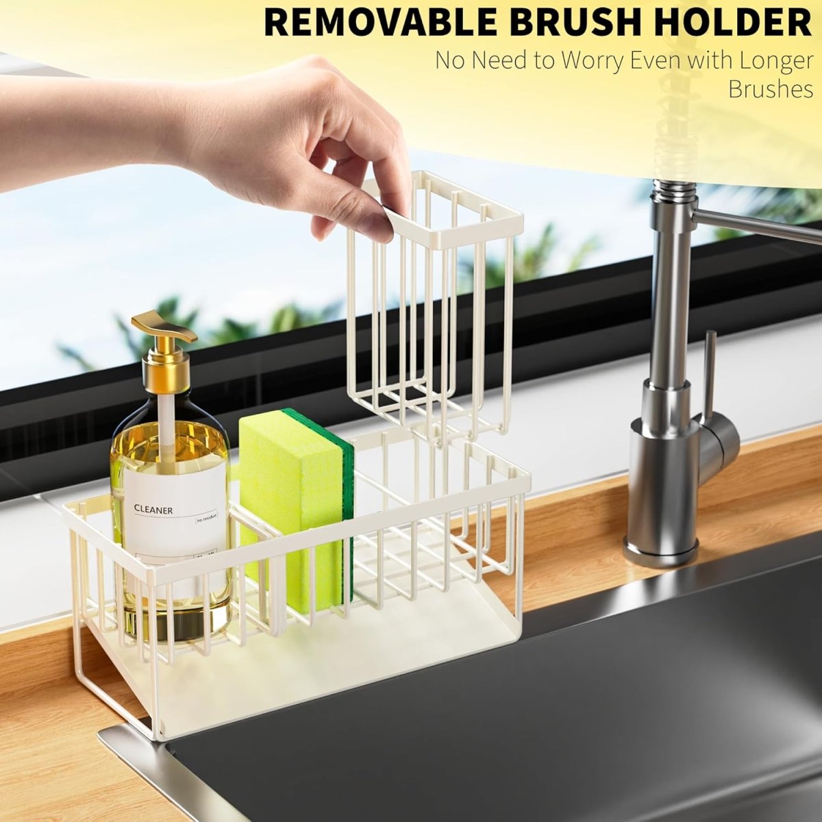 Cisily Kitchen Sink Caddy Organzier with High Brush Holder, Sponge Holder for Sink, 304 Rustproof Stainless, Kitchen Countertop Soap Dispenser Organizer, Kitchen Decor and Accessories - Homesidy.com
