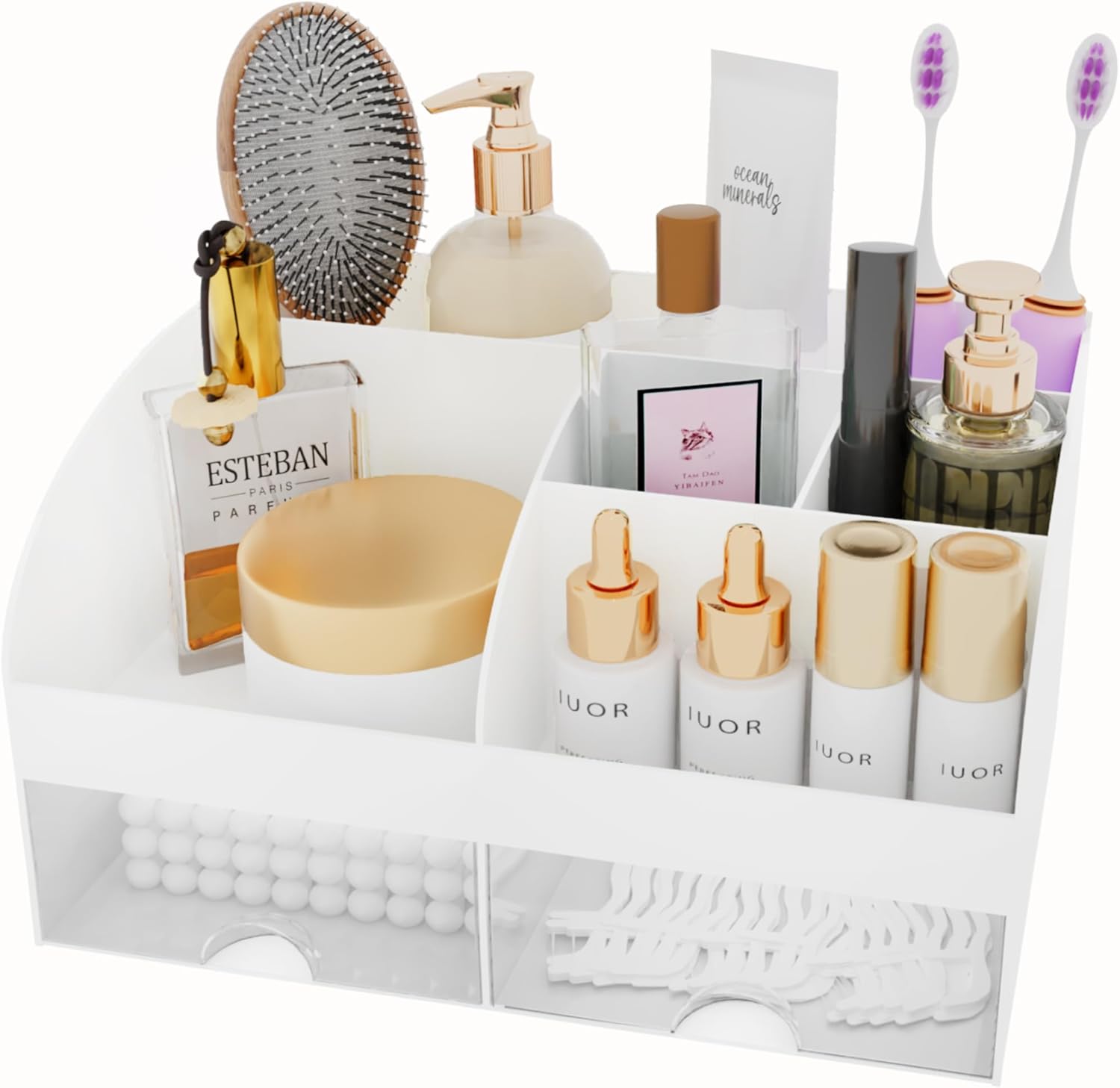 Makeup Organizer with Drawers, Cosmetic Storage for Dresser Vanity and Bathroom Countertop, Beauty Holder for Lipstick Brush, Skincare Organizer for Vanity, Cosmetic Display Case (White) - Homesidy.com