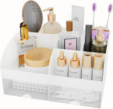 Makeup Organizer with Drawers, Cosmetic Storage for Dresser Vanity and Bathroom Countertop, Beauty Holder for Lipstick Brush, Skincare Organizer for Vanity, Cosmetic Display Case (White) - Homesidy.com