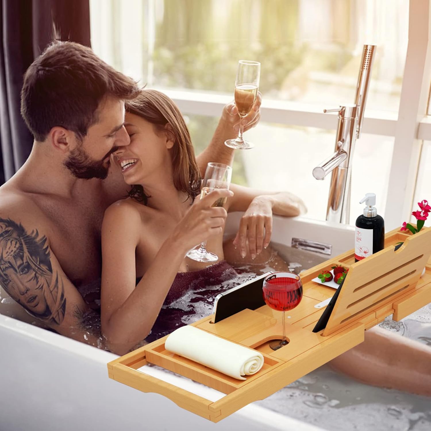 Premium Bamboo Bathtub Tray Caddy - Bath Tub Tray Table for Bathtub - Bath Caddy Tray for Bathtub, Expandable Size, Fits Most Bath Tubs - Homesidy.com
