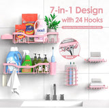 NESOMI Shower Caddy Adhesive Shower Organizer 7 - Pack, Rustproof Stainless Steel Bathroom Shelves, Large Capacity No - Drill Rack Storage Accessories with Soap Dish Toothbrush Holder &amp;24 Hooks Home Decor - Homesidy.com