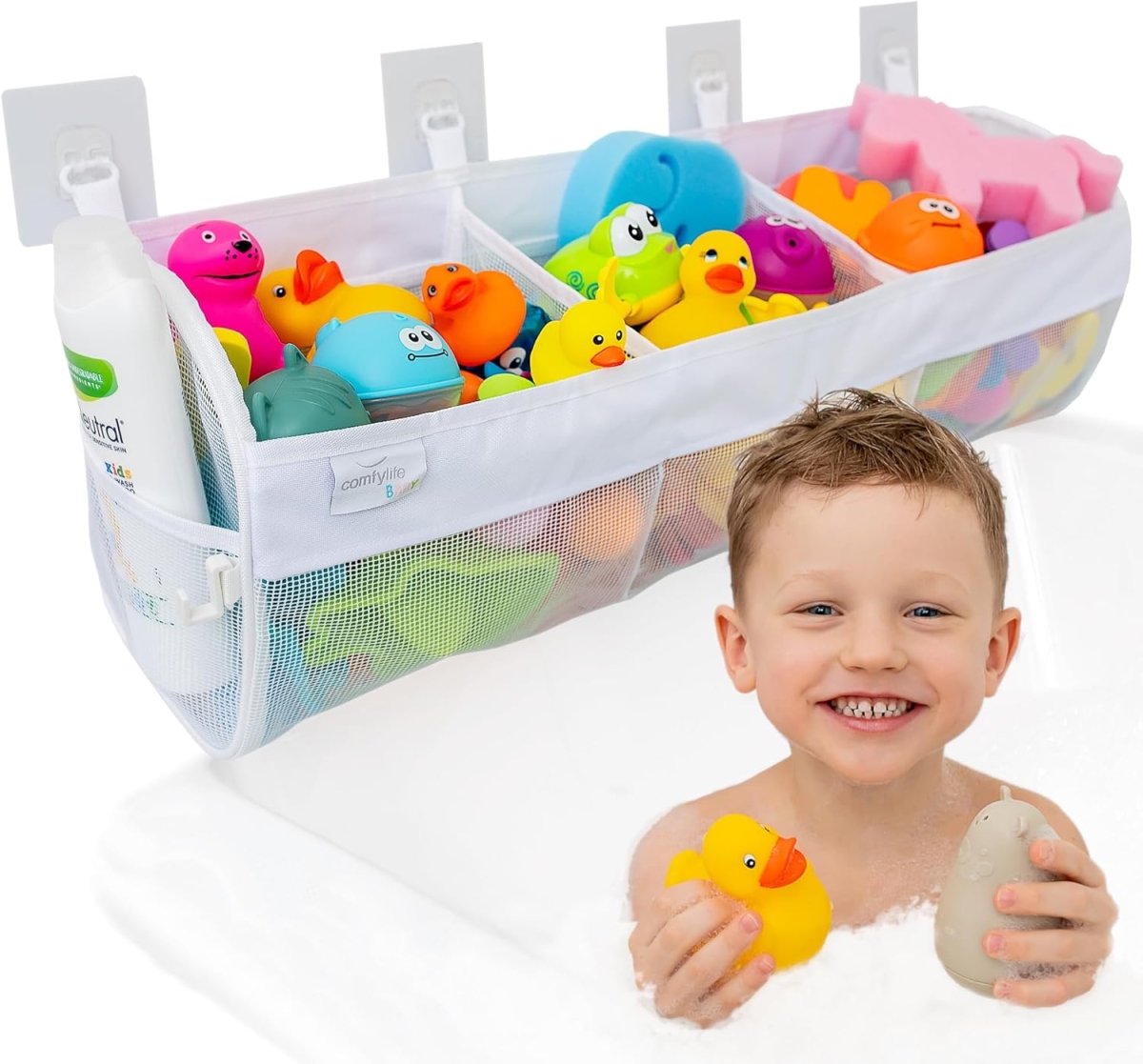 2 x Mesh Bath Toy Organizer 8 Ultra Strong Hooks – The Perfect Bathtub Toy Holder &amp; Bathroom or Shower Caddy – These Multi - use Net Bags Make Baby Bath Toy Storage Easy – For Kids &amp; Toddlers - Homesidy.com