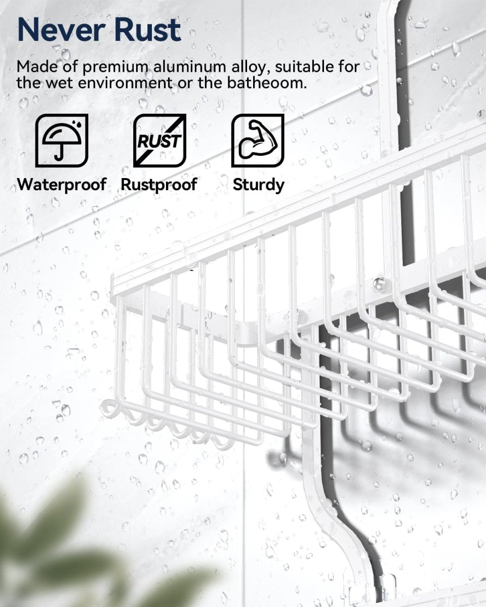 YASONIC Shower Caddy Hanging - Never Rust Shower Organizer - Aluminum Over The Head Caddy with 10 Hooks for Razor/Sponge - Rack with Soap Basket - Silver - Homesidy.com