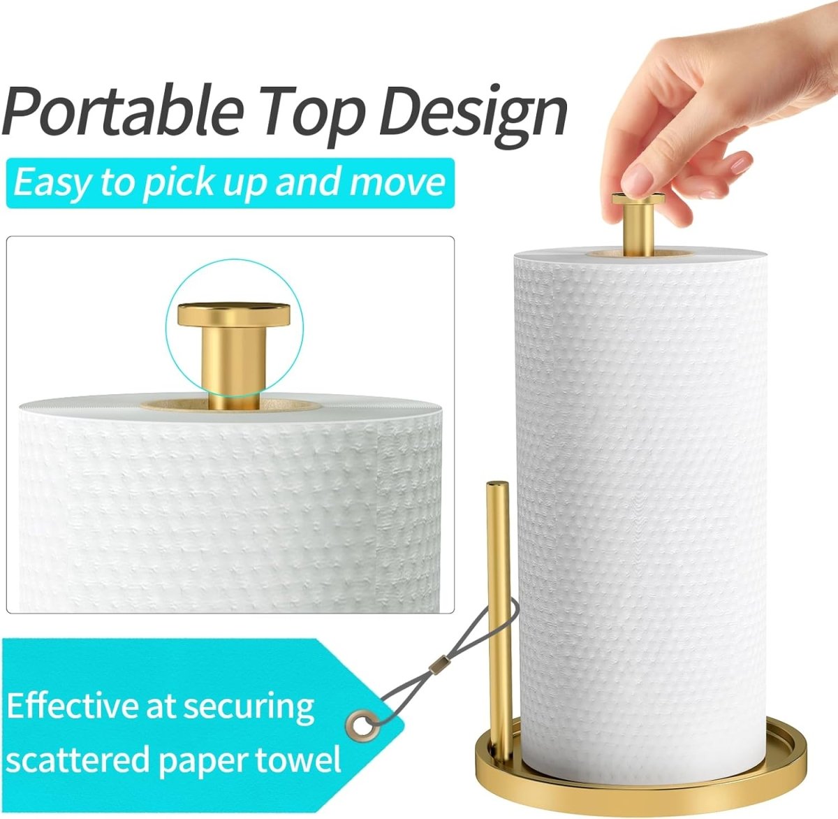 Paper Towel Holder Countertop, Standing Paper Roll Holder with Anti Slip Weighted Base, Stainless Steel Freestanding Paper Towel Holder for Kitchen, Black - Homesidy.com