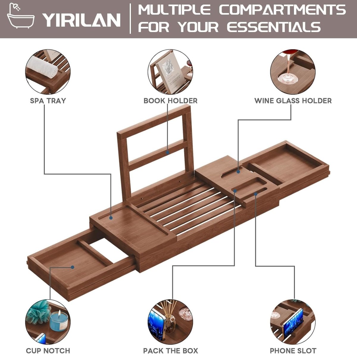 Premium Bathtub Tray Caddy, Expandable Bath Tray, Unique House Warming Gifts, New Home, Anniversary and Wedding Gifts for Couple, Bridal Shower Gift for Women - Homesidy.com