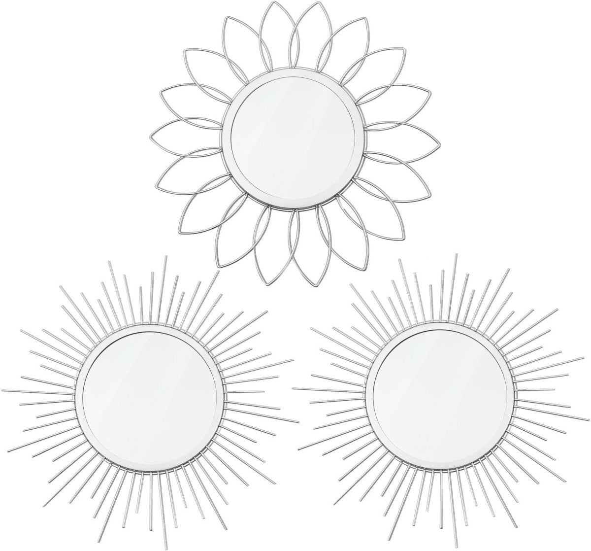 3 Pack Metal Mirrors for Wall Sunburst Wall Mirrors Home Décor Decorative Hanging Wall Art for Living Room Bedroom Entryway (Gold, Flower Sunburst) - Homesidy.com