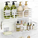Shower Caddy, Adhesive Shower Organizer with Soap Dish and 4 Hooks, Rustproof Stainless Steel Shower Shelves, Wall Mounted No Drilling Storage Shelf Basket Accessories for Bathroom &amp; Kitchen - Homesidy.com