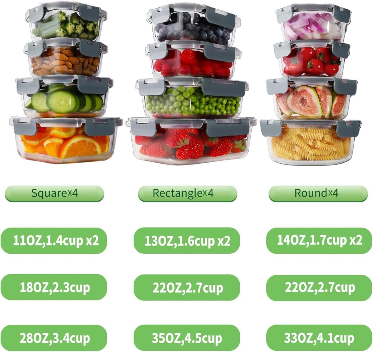 HOMBERKING 24pc Borosilicate Glass Food Storage Containers with Lids, Glass Meal Prep Containers with Leak Proof Snap Lock Lids, Airtight Bento Lunch Boxes, Kitchen Storage (12 lids &amp; 12 Containers) - Homesidy.com