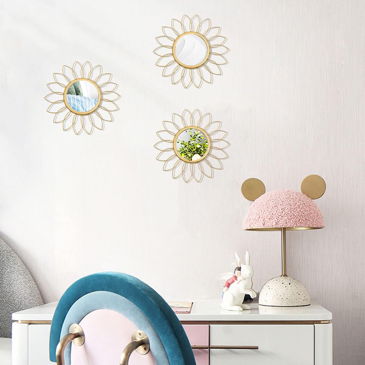 3 Pack Metal Mirrors for Wall Sunburst Wall Mirrors Home Décor Decorative Hanging Wall Art for Living Room Bedroom Entryway (Gold, Flower Sunburst) - Homesidy.com