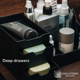 Uncluttered Designs Large Black Vanity Organizer - Countertop Mens Organizer With Drawers for Cologne, Deodorant, Beard, Shaving Lotion, Perfume &amp; Skincare - Perfect for Bathroom &amp; Bedroom Storage - Homesidy.com