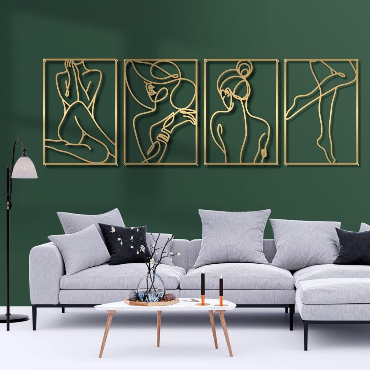 Glamativity 4 Pack Gold Wall Art Decor, Minimalist Single Line Real Metal Wall Art, Womans Body Shape Abstract Wall Art (Gold Classic Style, 17 x 11.8) - Homesidy.com