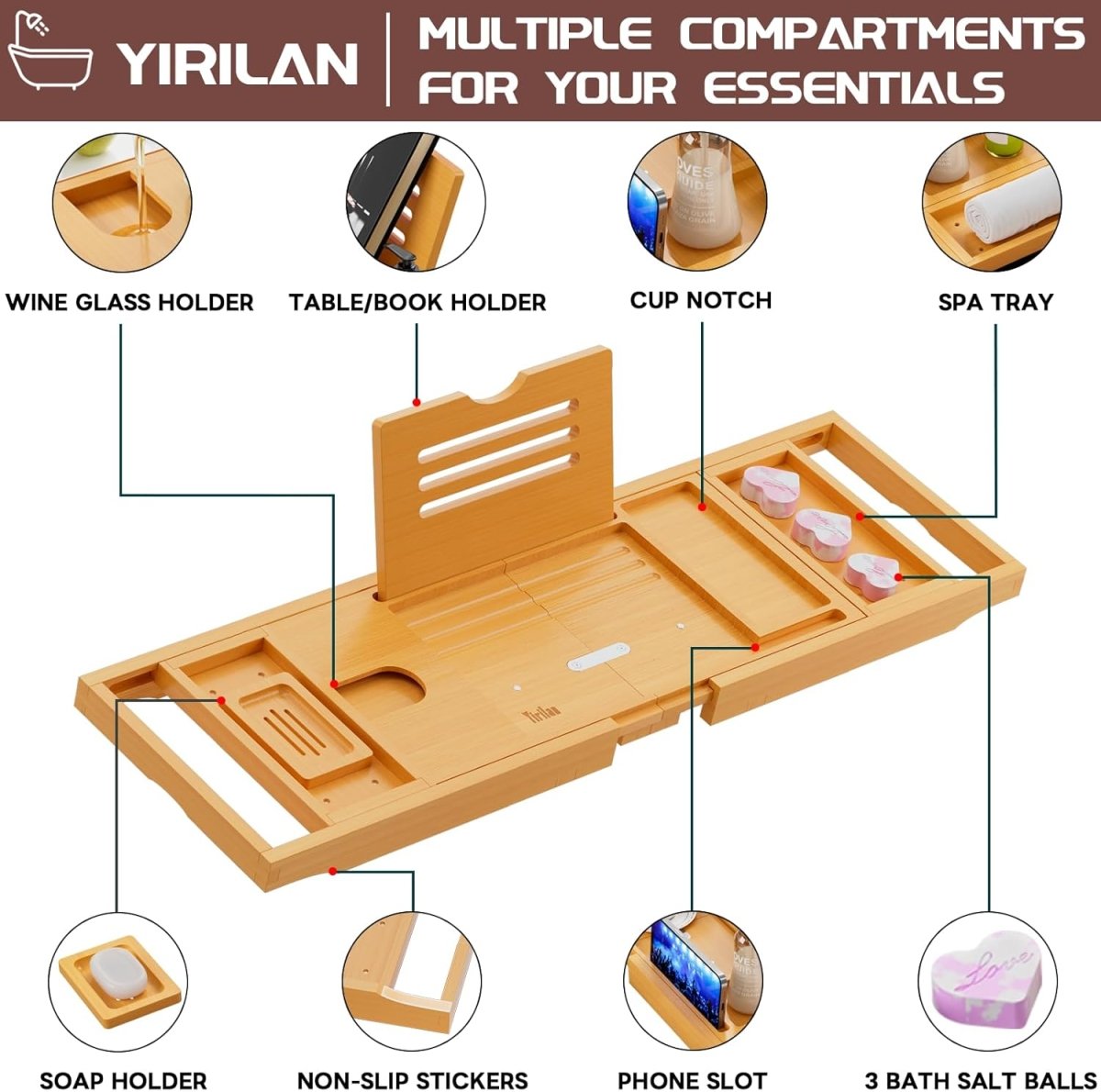 Premium Bathtub Tray Caddy, Expandable Bath Tray, Unique House Warming Gifts, New Home, Anniversary and Wedding Gifts for Couple, Bridal Shower Gift for Women - Homesidy.com