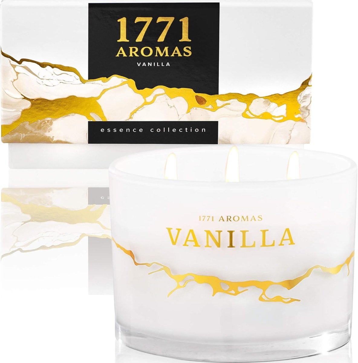 1771 Aromas Vanilla Scented Candles - 100% Natural Soy Wax - Large 3 Wick Jar Candle - Up to 50 Hours Burning Time - Candles for Home - Gift - Ready Candle for Men &amp; Women - Aromatherapy Candles - Homesidy.com