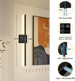 31in Wireless Wall Sconces Set of Two, [Creates Sunset Glow Ambiance] Dimmable 2700K–6000K with 8000mAh Battery &amp; Display, Touch/Remote Control, Rechargeable Wall Lamps for Home Decor – Black - Homesidy.com