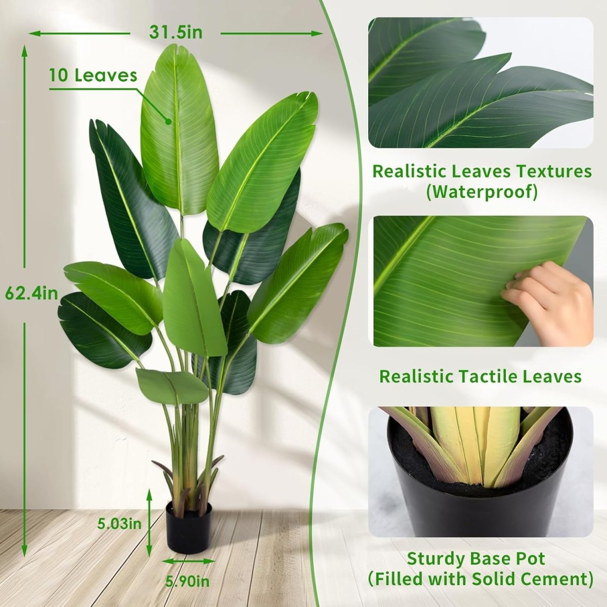 Artificial Bird of Paradise Plant 7Ft Fake Tropical Palm Tree with 17Trunks Faux Banana Leaf Trees in Pot for Home Indoor Outdoor Office Modern Decor Housewarming - Homesidy.com