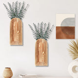 Dnnnii 2 Pack Wooden Wall Vase Set - Brown Finish Modern Farmhouse &amp; Boho Wall Decor for Entryway, Hallway, Bathroom, Living Room, Dining Room, Narrow Spaces - Homesidy.com