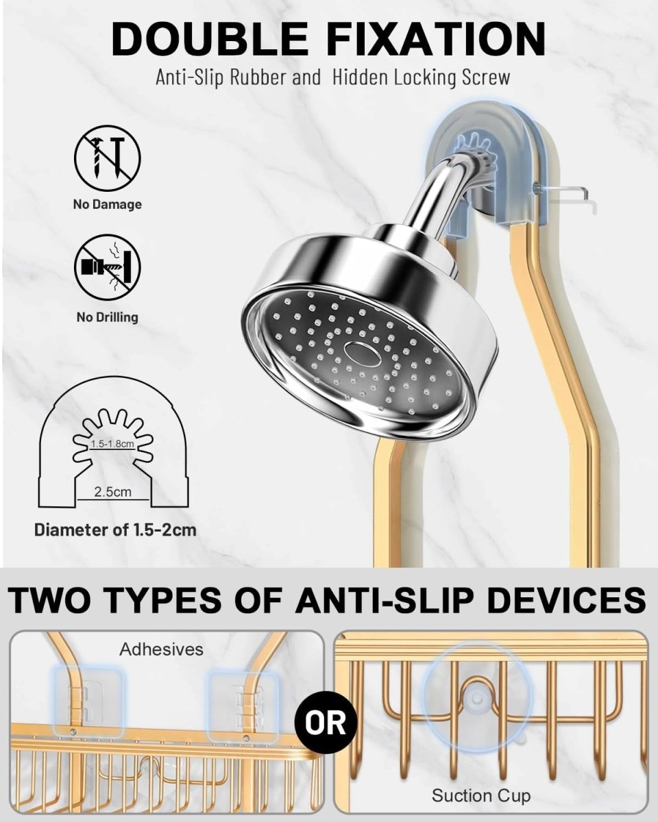 MSAICOE Shower Caddy Hanging - Never Rust Shower Hanging Organizer - Aluminum Over the ShowerHead Caddy with Soap Basket and 6 Hooks for Razor/Sponge (Black) - Homesidy.com
