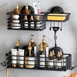 LEVERLOC Shower Caddy Suction Cup, 2 Pack Shower Shelves for Inside Shower with Hooks &amp; Soap Holder, NO - Drilling Bathroom Shower Organizer, Rustproof Meatl Shower Holder Storage, Black - Homesidy.com