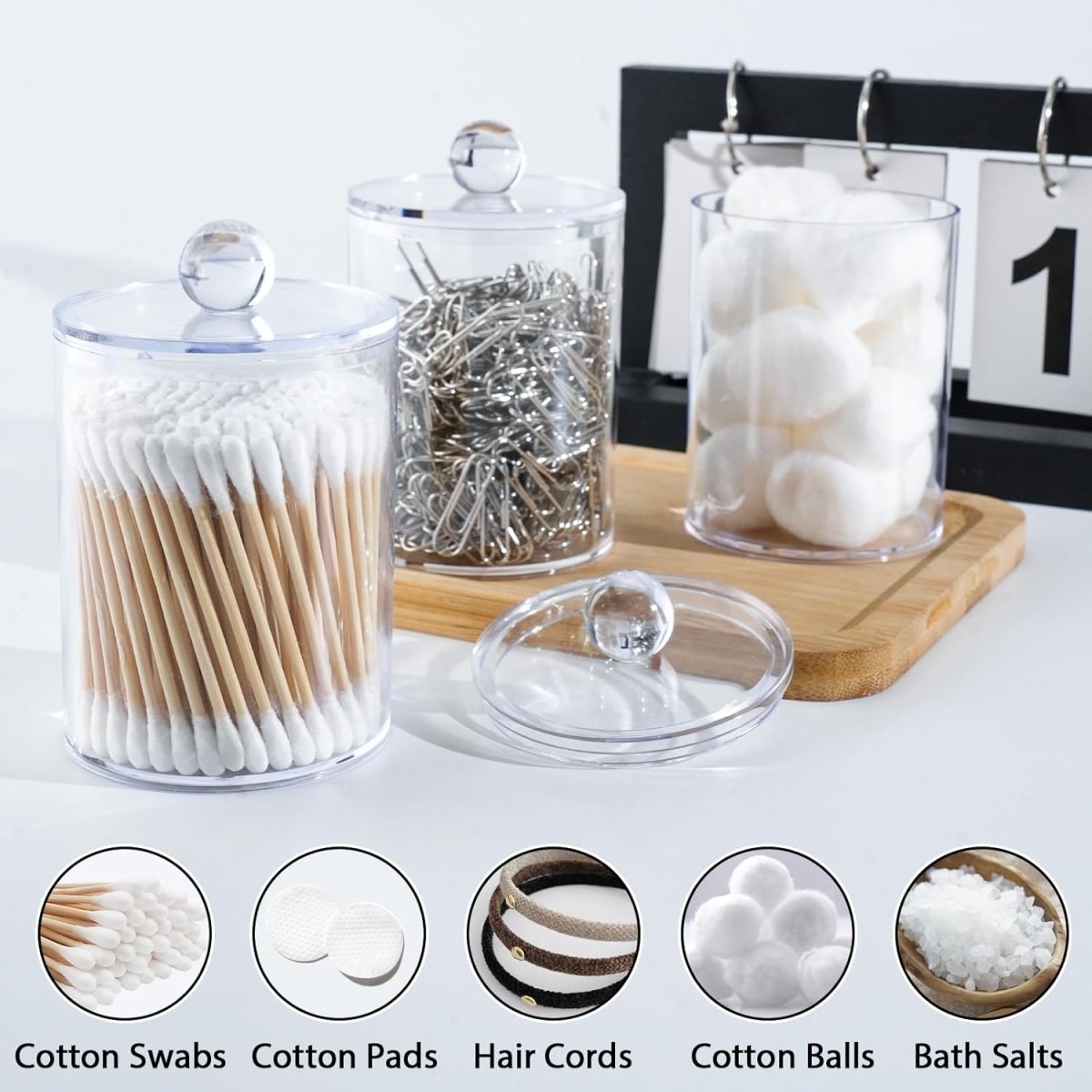 XIPENGKEJI 2 Pack Qtip Holder,Canister Apothecary Jar Set, Bathroom Jars with Lids Set for Cotton Swabs, Balls, Pads, Floss Picks,10oz - 12oz Plastic Canisters Restroom Bedroom Vanity Organizer(Black) - Homesidy.com