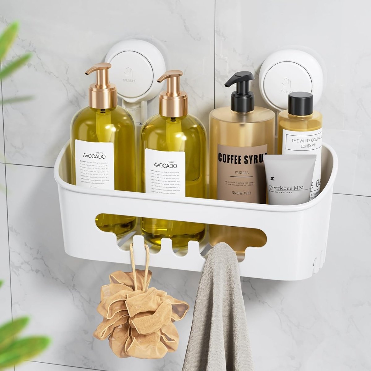 LEVERLOC Shower Caddy Suction Cup, Shower Organizer Removable Bathroom Shelf, Storage Suction Powerful Max Hold 22lbs Bathroom Caddy Waterproof Holder, White - Homesidy.com