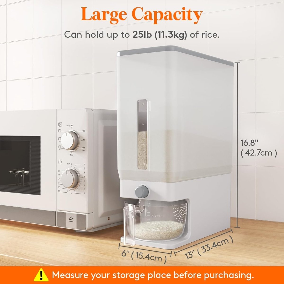 Lifewit Rice Dispenser 25 Lbs(11.3kg), Rice Storage Container Sealed Moisture Proof with Measuring Cup for Kitchen Pantry Household, BPA - Free, 1 Pack - Homesidy.com