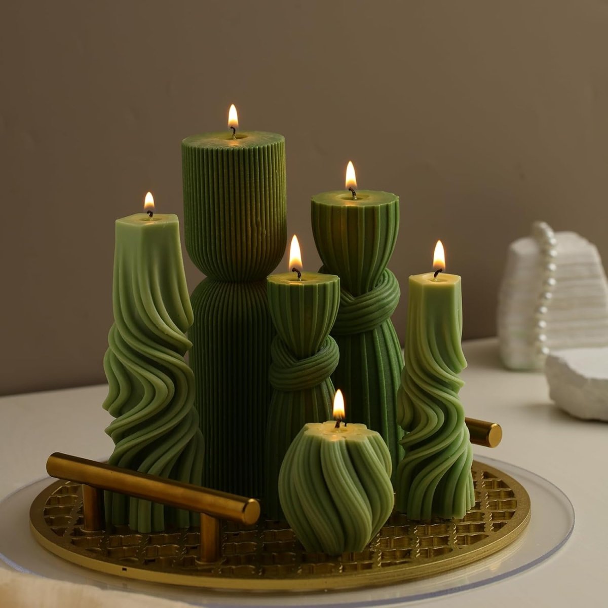 Threlaco 6 Pcs Pillar Candles Modern Aesthetic Ribbed Decorative Candle Set Cute Soy Wax Scented Ribbed Decor for Home(White,2.36 - 6.89 Inch) - Homesidy.com