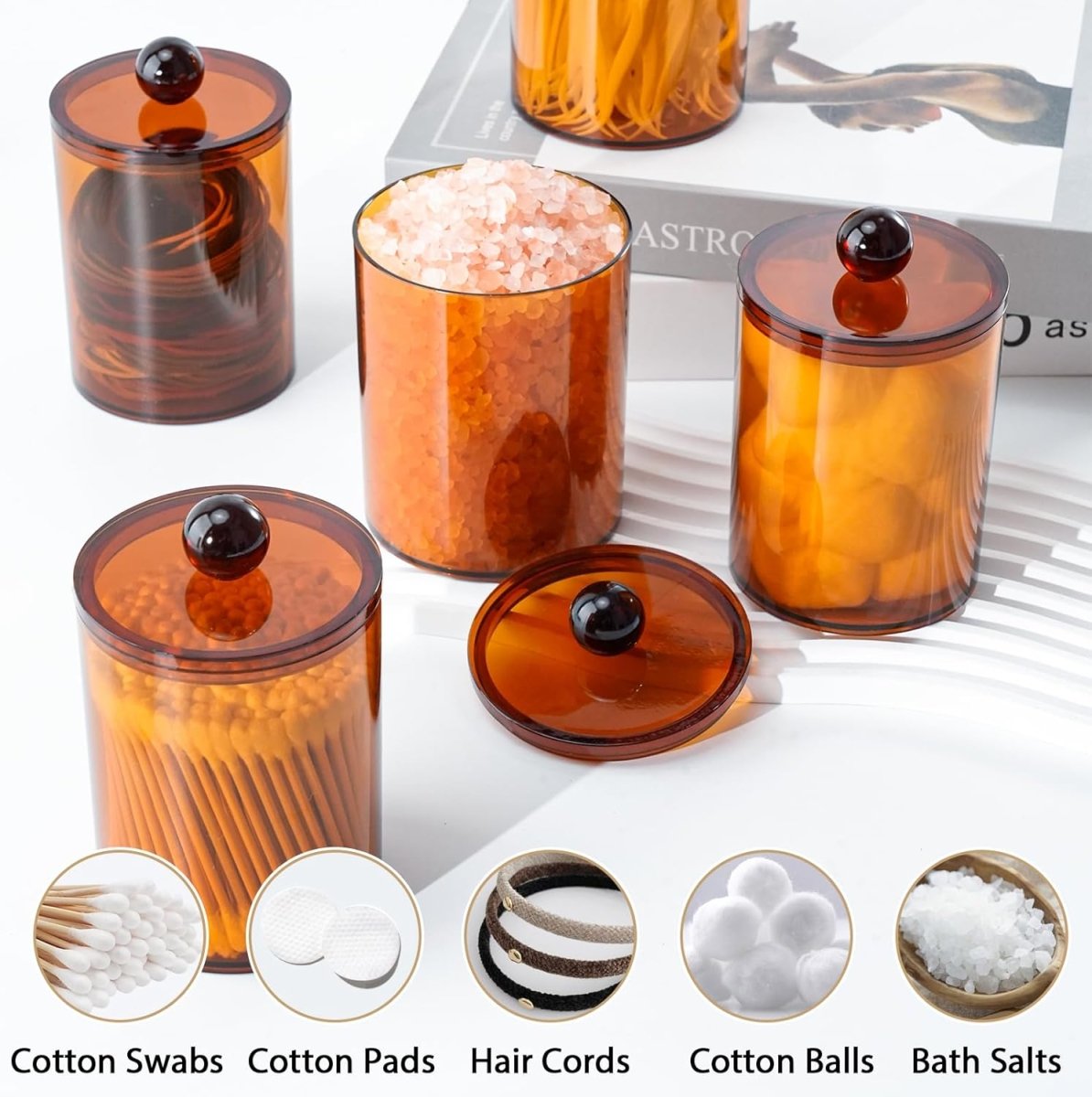XIPENGKEJI 2 Pack Qtip Holder,Canister Apothecary Jar Set, Bathroom Jars with Lids Set for Cotton Swabs, Balls, Pads, Floss Picks,10oz - 12oz Plastic Canisters Restroom Bedroom Vanity Organizer(Black) - Homesidy.com