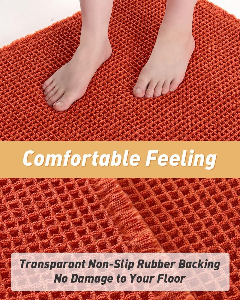 AMOAMI Upgraded Waffle Bath Mat, Super Absorbent Non Slip Bath Mats for Bathroom Floor, Machine Washable Bathroom Rugs with Tassels, Rubber Backed Bathroom Mats, Ultra Soft, 18&34; x 30&34;, Brown - Homesidy.com