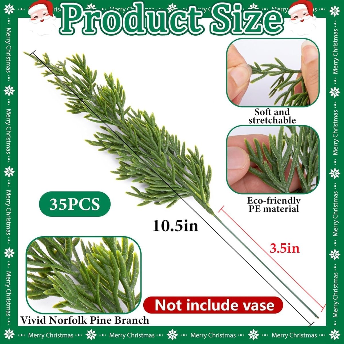 Watayo 60 Pcs Christmas Artificial Pine Branches with Red Berry Stems, 10.5&34; Faux Evergreen Norfolk Pine Cypress Leaves Stems, Fake Foliage Pine Needles Picks for DIY Craft Garland Home Decor - Homesidy.com