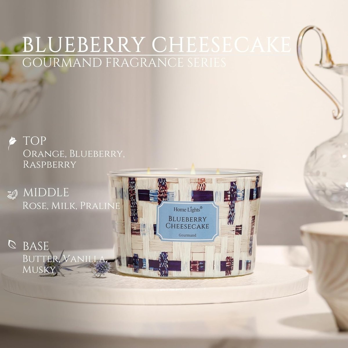 HomeLights Scented Candles for Women &amp; Men, 18oz Candle Jars Aromatherapy 4 - Wick Candle, Ideal for Rustic Modern Home Decor and Gifts, Blueberry Cheesecake - Homesidy.com