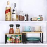 NEX Bamboo Kitchen Cabinet and Counter Shelf Organizer, Stackable &amp; Expandable, Set of 4, White and Natural - Homesidy.com