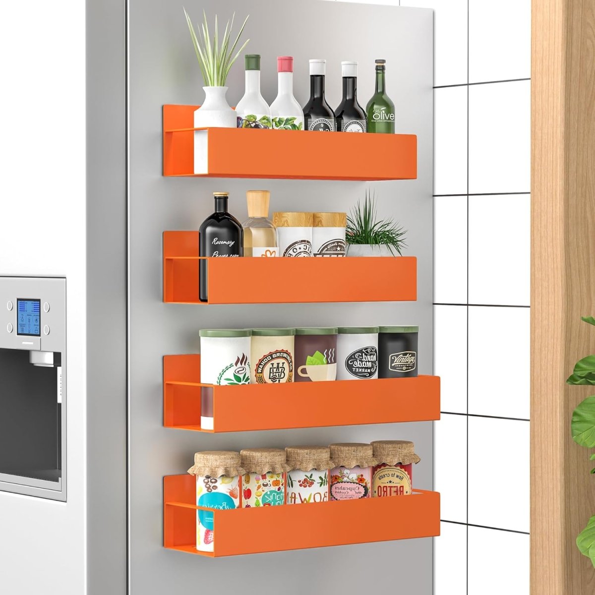 HuggieGems Metal 4 Pack Magnetic Spice Storage Rack Organizer for Refrigerator and Oven, Black Fridge Organizers and Storage - Homesidy.com