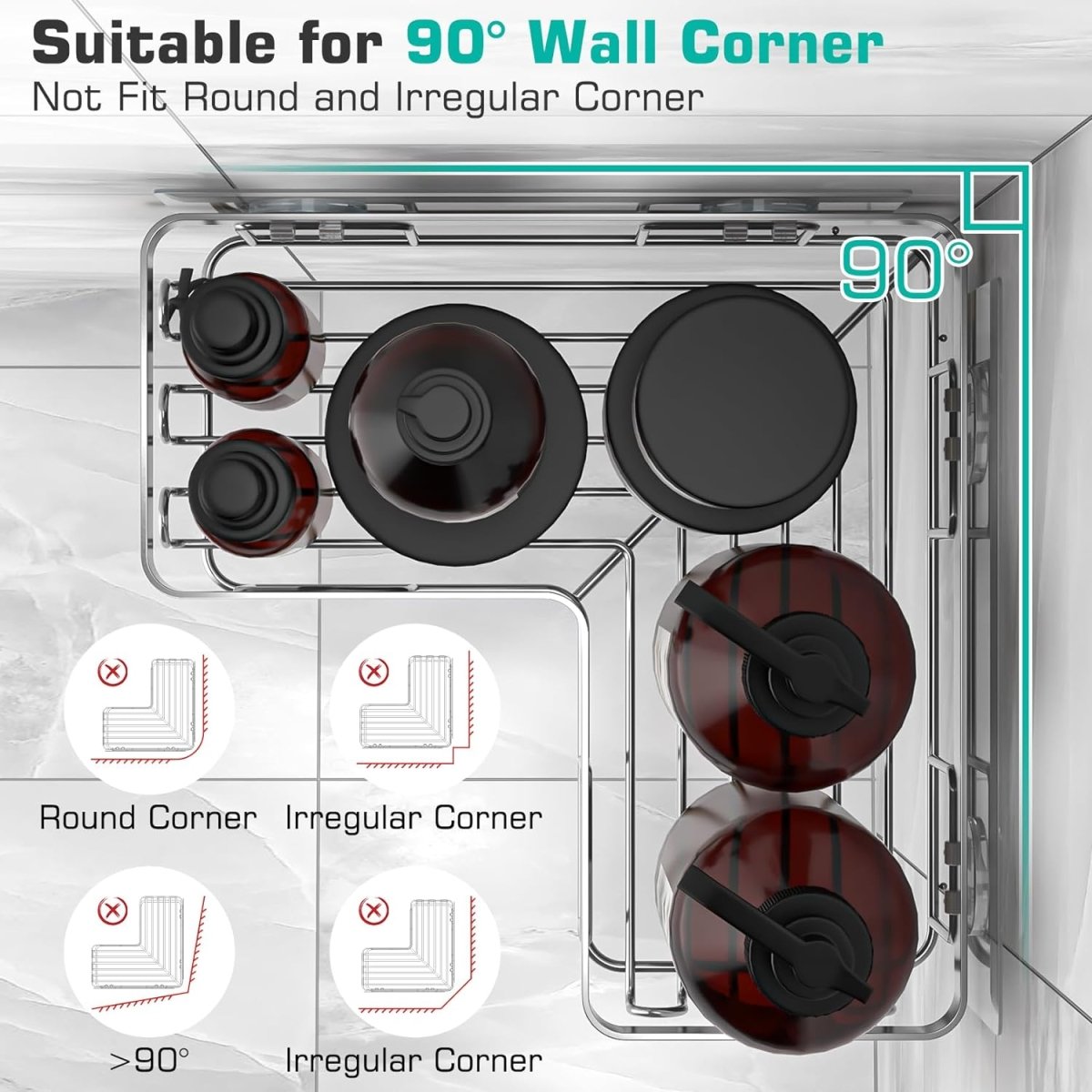 YASONIC Corner Adhesive Shower Caddy, with Soap Holder and 12 Hooks, Rustproof Stainless Steel Bathroom Organizer, No Drilling Wall Mounted Rack, Black, 3 - Pack - Homesidy.com
