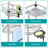 HAMITOR Corner Shower Caddy Tension Pole: Rustproof 4 - Tier Bathroom Organizer Shelves for Bathtub Shampoo Storage - 47 - 121 Inch Quick Install Adjustable Rod Standing Rack with Soap Rack - Silver Gray - Homesidy.com