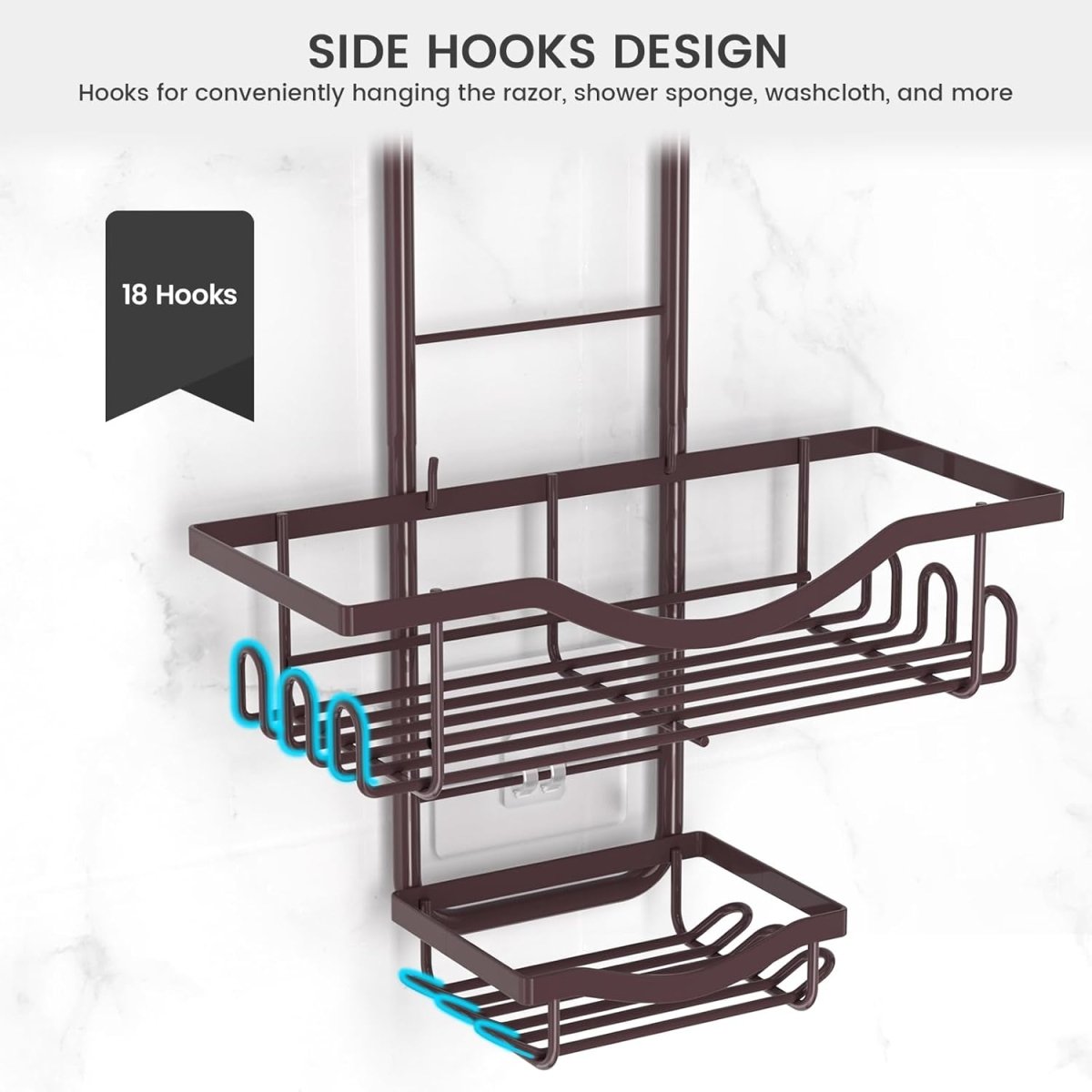 Shower Caddy Hanging Adjustable Shower Caddy, Rustproof Shower Organizer Extended Length Shower Caddy Over Shower Head with Hooks Soap Holder, Large Capacity Anti - Swing Bathroom Organizer, Black - Homesidy.com
