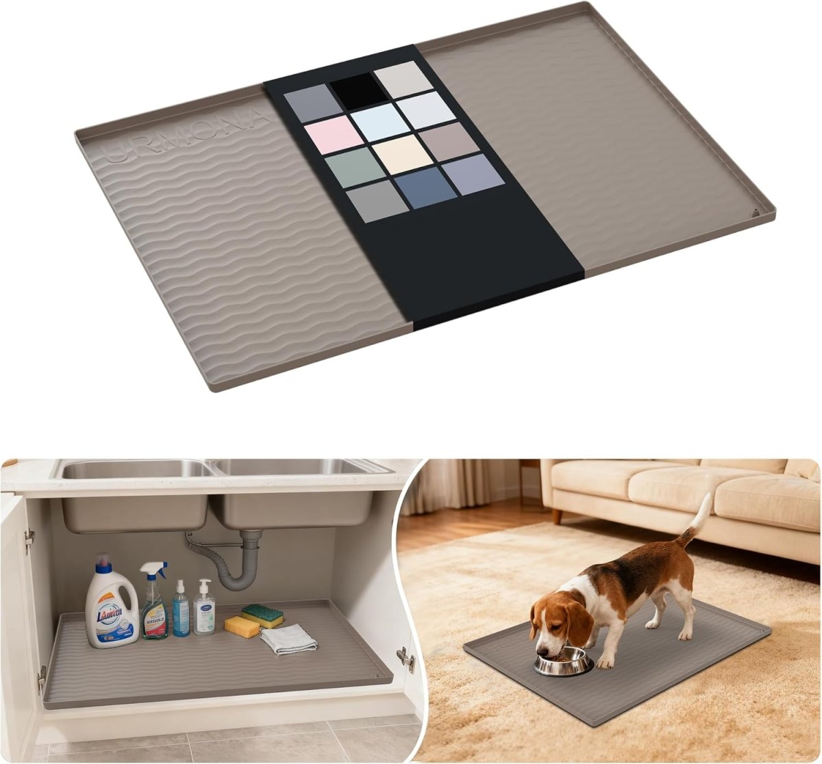 URMONA Waterproof Silicone Under Sink Mat 31 x 22 Shelf Liner for Kitchen and Bathroom, Cabinet and Counter Protector, Storage and Organizers, Litter Mat, Pet Cat Puppy Essentials(Dark Grey) - Homesidy.com