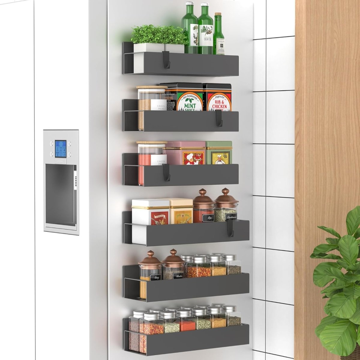 HuggieGems Metal 4 Pack Magnetic Spice Storage Rack Organizer for Refrigerator and Oven, Black Fridge Organizers and Storage - Homesidy.com