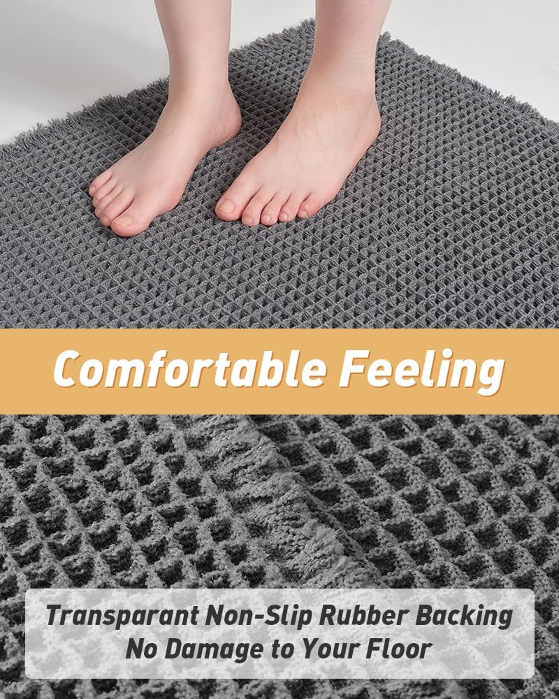 AMOAMI Upgraded Waffle Bath Mat, Super Absorbent Non Slip Bath Mats for Bathroom Floor, Machine Washable Bathroom Rugs with Tassels, Rubber Backed Bathroom Mats, Ultra Soft, 18&34; x 30&34;, Brown - Homesidy.com