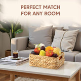 Greenatural Water Hyacinth Storage Baskets Set of 2, Handwoven Rectangular Organizer Trays with Wooden Bead Handles, Nested Wicker Bins for Shelf, Bathroom, Kitchen, Office, Natural Decor - Homesidy.com