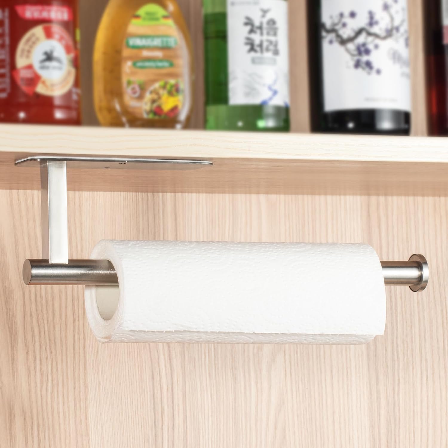 ASTOFLI Paper Towel Holder Under Cabinet No Drilling, Self Adhesive Paper Towel Holder Wall Mount for Kitchen Rack, Under Counter Napin Holder No Drill, 304 Stainless Steel Matte Black - Homesidy.com