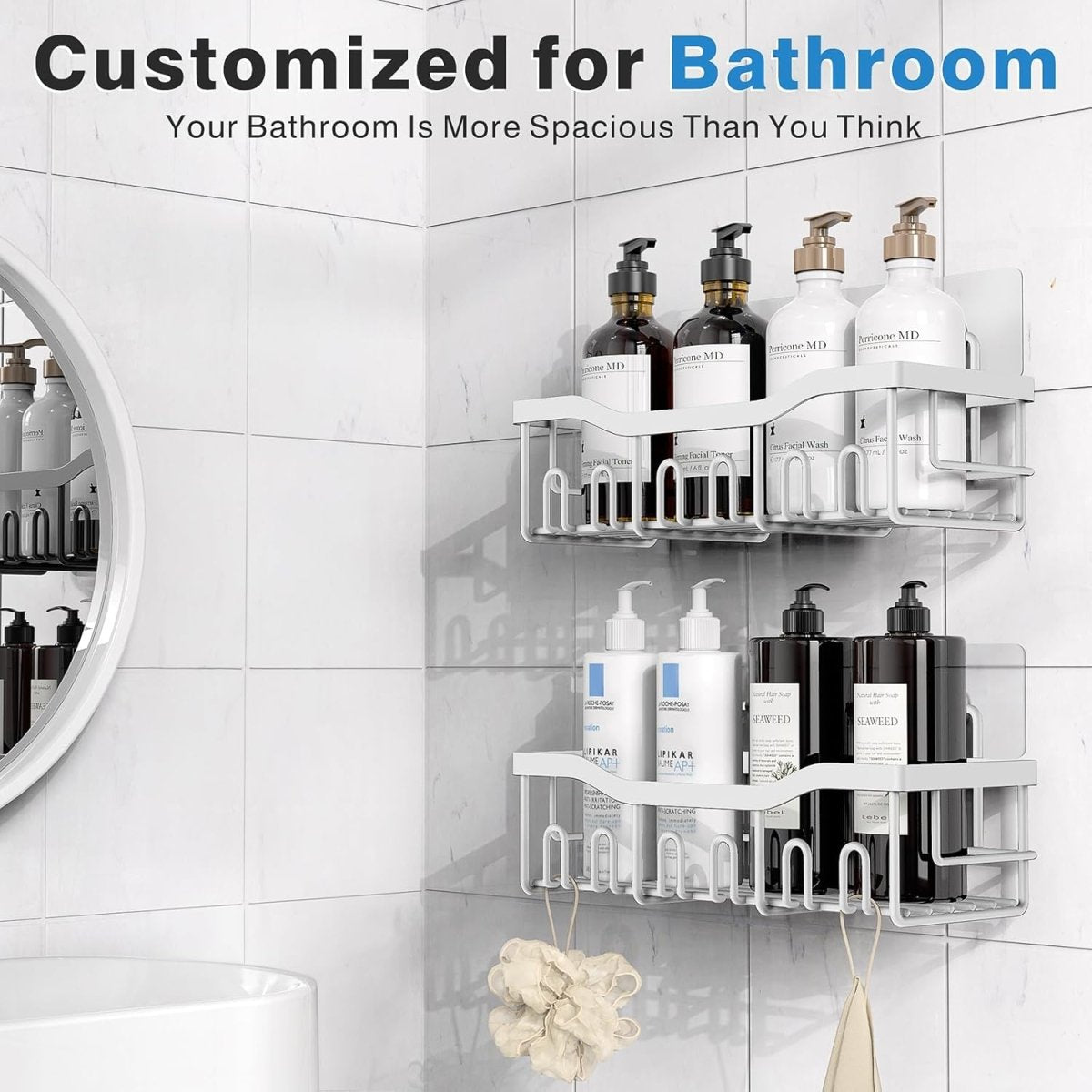 EUDELE 5 - Pack Rustproof Stainless Steel Shower Caddy Set– No Drill Adhesive Bathroom Organizer, Space - Saving Shower Shelves for Apartment Essentials, Bathroom/Kitchen Storage Home Decor - L Size - Homesidy.com